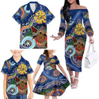 Custom NAIDOC Week 2024 West Coast Eagles Family Matching Off The Shoulder Long Sleeve Dress and Hawaiian Shirt Australia Aboriginal Dot Painting
