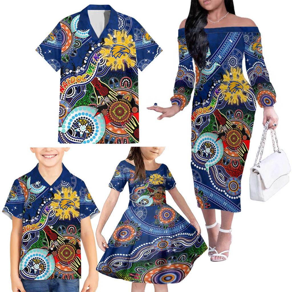 Custom NAIDOC Week 2024 West Coast Eagles Family Matching Off The Shoulder Long Sleeve Dress and Hawaiian Shirt Australia Aboriginal Dot Painting