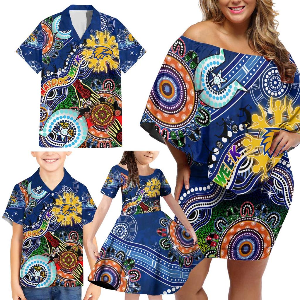 Custom NAIDOC Week 2024 West Coast Eagles Family Matching Off Shoulder Short Dress and Hawaiian Shirt Australia Aboriginal Dot Painting