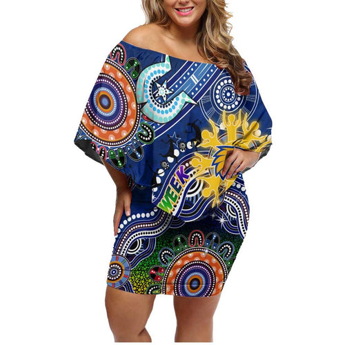 Custom NAIDOC Week 2024 West Coast Eagles Family Matching Off Shoulder Short Dress and Hawaiian Shirt Australia Aboriginal Dot Painting