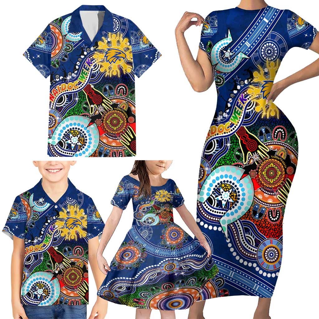 Custom NAIDOC Week 2024 West Coast Eagles Family Matching Short Sleeve Bodycon Dress and Hawaiian Shirt Australia Aboriginal Dot Painting