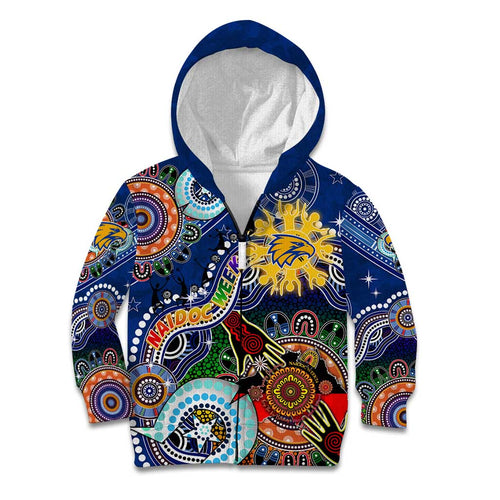 Custom NAIDOC Week 2024 West Coast Eagles Kid Hoodie Australia Aboriginal Dot Painting