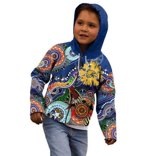 Custom NAIDOC Week 2024 West Coast Eagles Kid Hoodie Australia Aboriginal Dot Painting