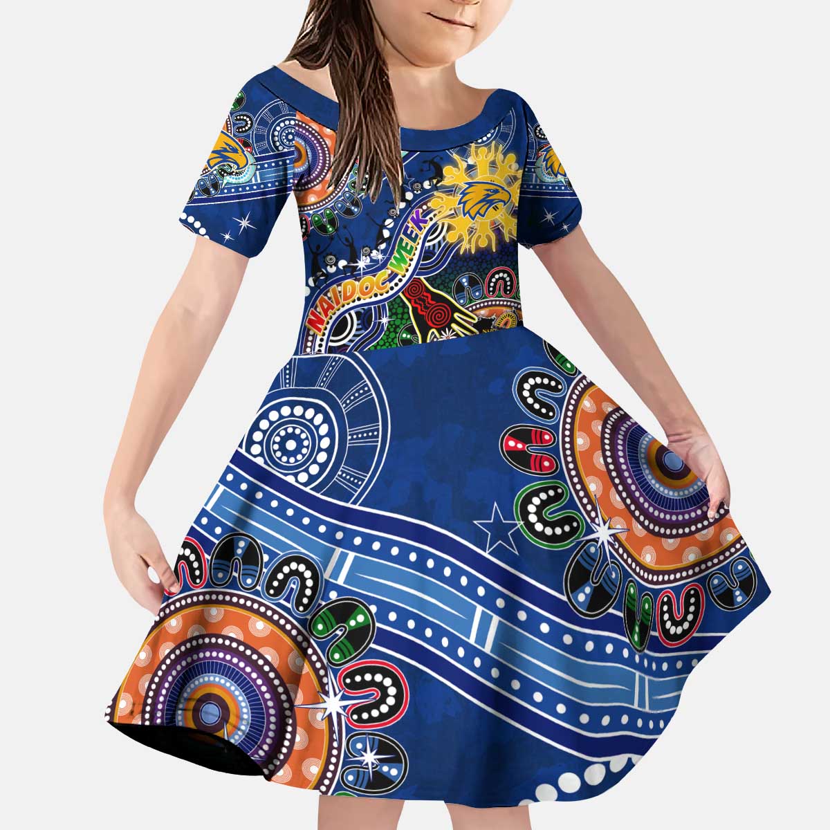 Custom NAIDOC Week 2024 West Coast Eagles Kid Short Sleeve Dress Australia Aboriginal Dot Painting