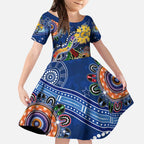 Custom NAIDOC Week 2024 West Coast Eagles Kid Short Sleeve Dress Australia Aboriginal Dot Painting