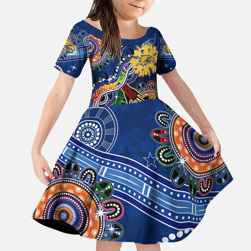 Custom NAIDOC Week 2024 West Coast Eagles Kid Short Sleeve Dress Australia Aboriginal Dot Painting
