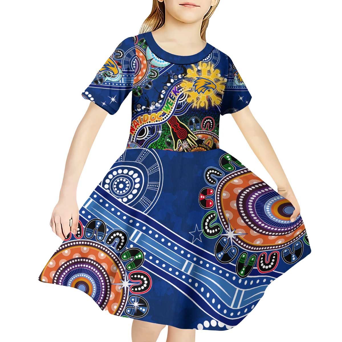 Custom NAIDOC Week 2024 West Coast Eagles Kid Short Sleeve Dress Australia Aboriginal Dot Painting
