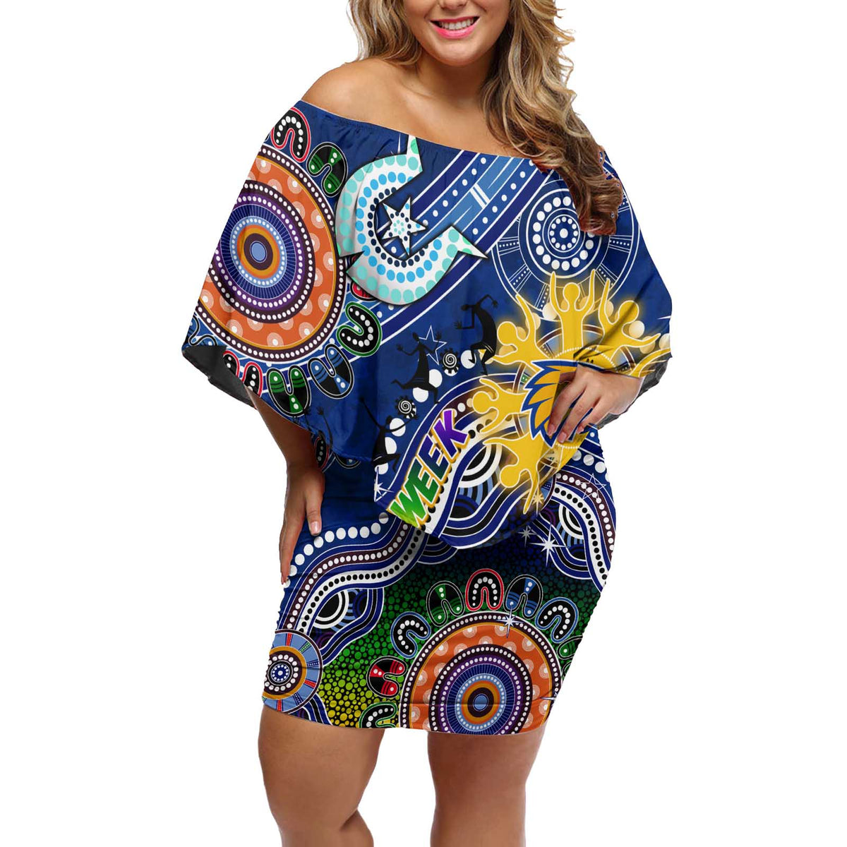 Custom NAIDOC Week 2024 West Coast Eagles Off Shoulder Short Dress Australia Aboriginal Dot Painting