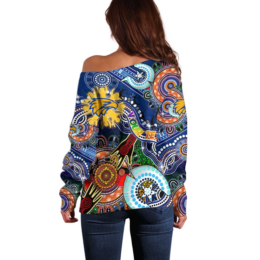 Custom NAIDOC Week 2024 West Coast Eagles Off Shoulder Sweater Australia Aboriginal Dot Painting