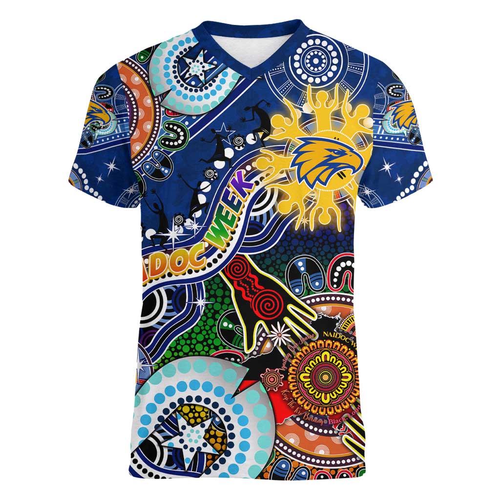 Custom NAIDOC Week 2024 West Coast Eagles Women V-Neck T-Shirt Australia Aboriginal Dot Painting
