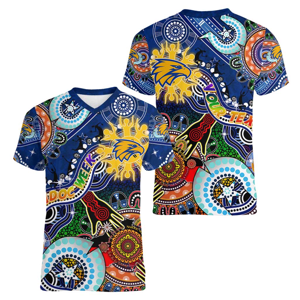 Custom NAIDOC Week 2024 West Coast Eagles Women V-Neck T-Shirt Australia Aboriginal Dot Painting