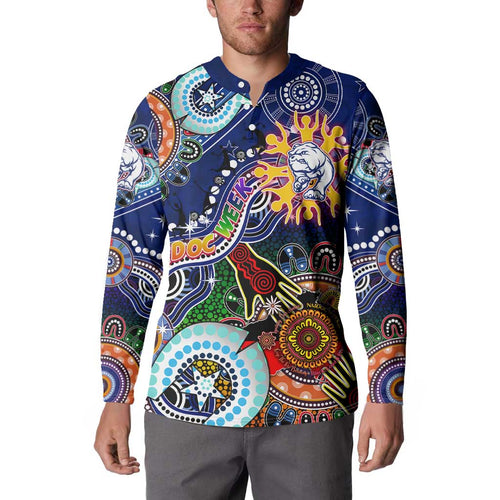 Custom NAIDOC Week 2024 Western Bulldogs Button Sweatshirt Australia Aboriginal Dot Painting