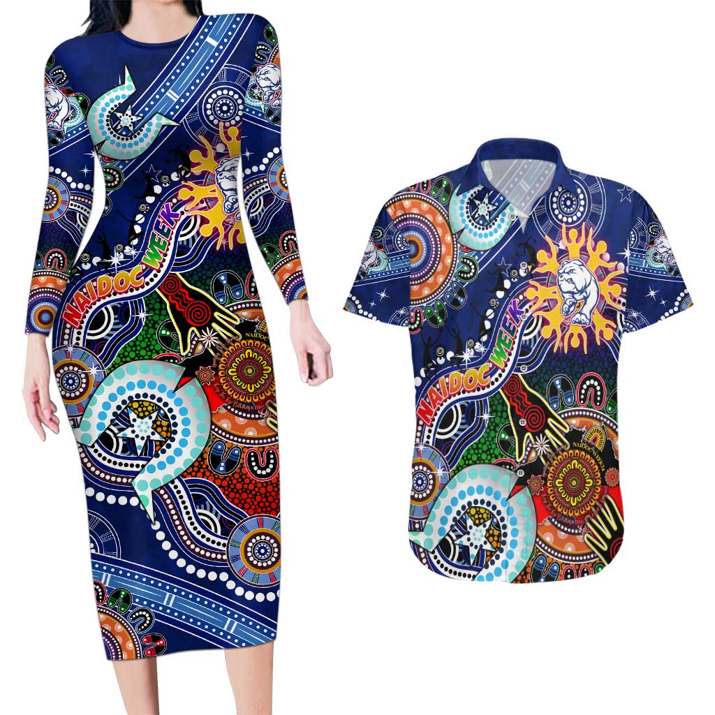 Custom NAIDOC Week 2024 Western Bulldogs Couples Matching Long Sleeve Bodycon Dress and Hawaiian Shirt Australia Aboriginal Dot Painting