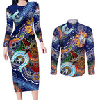 Custom NAIDOC Week 2024 Western Bulldogs Couples Matching Long Sleeve Bodycon Dress and Long Sleeve Button Shirt Australia Aboriginal Dot Painting