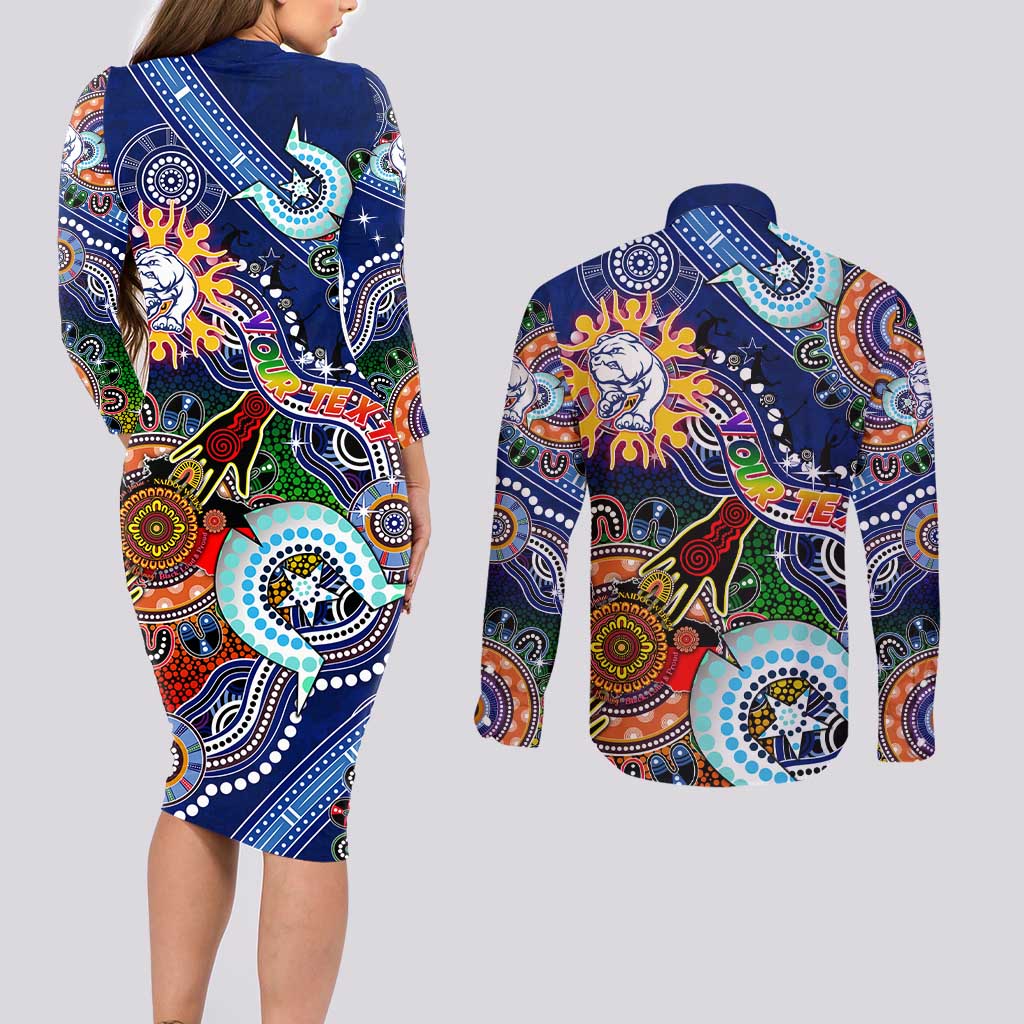 Custom NAIDOC Week 2024 Western Bulldogs Couples Matching Long Sleeve Bodycon Dress and Long Sleeve Button Shirt Australia Aboriginal Dot Painting