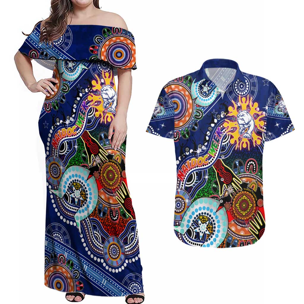 Custom NAIDOC Week 2024 Western Bulldogs Couples Matching Off Shoulder Maxi Dress and Hawaiian Shirt Australia Aboriginal Dot Painting