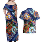 Custom NAIDOC Week 2024 Western Bulldogs Couples Matching Off Shoulder Maxi Dress and Hawaiian Shirt Australia Aboriginal Dot Painting