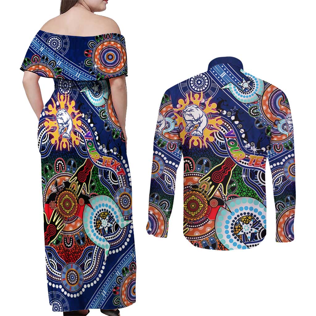 Custom NAIDOC Week 2024 Western Bulldogs Couples Matching Off Shoulder Maxi Dress and Long Sleeve Button Shirt Australia Aboriginal Dot Painting