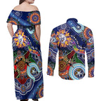 Custom NAIDOC Week 2024 Western Bulldogs Couples Matching Off Shoulder Maxi Dress and Long Sleeve Button Shirt Australia Aboriginal Dot Painting