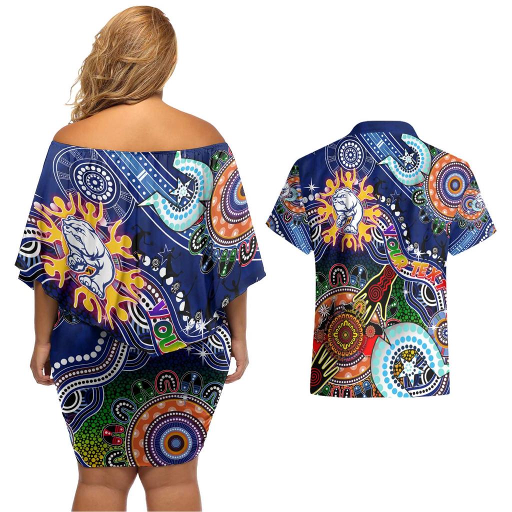 Custom NAIDOC Week 2024 Western Bulldogs Couples Matching Off Shoulder Short Dress and Hawaiian Shirt Australia Aboriginal Dot Painting