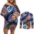 Custom NAIDOC Week 2024 Western Bulldogs Couples Matching Off Shoulder Short Dress and Long Sleeve Button Shirt Australia Aboriginal Dot Painting