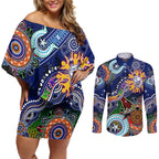 Custom NAIDOC Week 2024 Western Bulldogs Couples Matching Off Shoulder Short Dress and Long Sleeve Button Shirt Australia Aboriginal Dot Painting