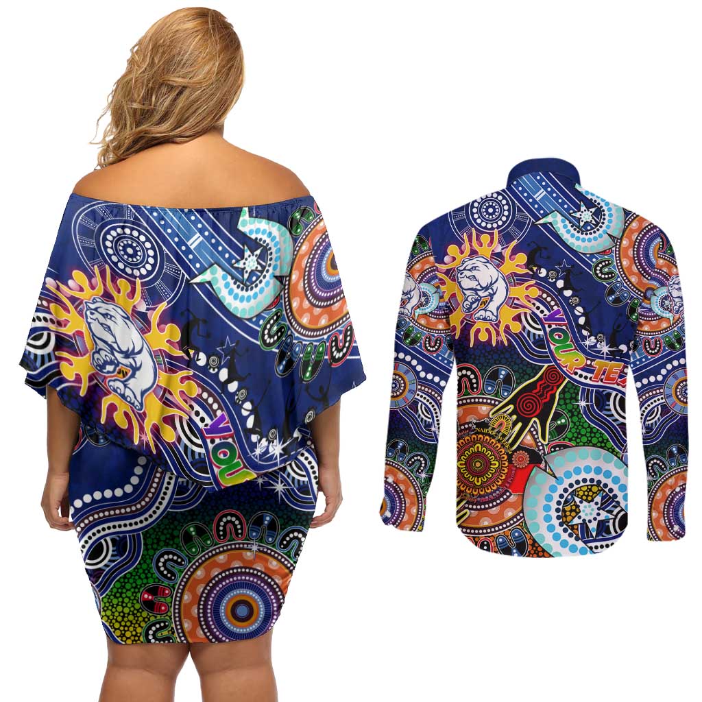 Custom NAIDOC Week 2024 Western Bulldogs Couples Matching Off Shoulder Short Dress and Long Sleeve Button Shirt Australia Aboriginal Dot Painting