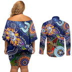Custom NAIDOC Week 2024 Western Bulldogs Couples Matching Off Shoulder Short Dress and Long Sleeve Button Shirt Australia Aboriginal Dot Painting