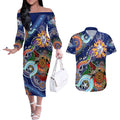 Custom NAIDOC Week 2024 Western Bulldogs Couples Matching Off The Shoulder Long Sleeve Dress and Hawaiian Shirt Australia Aboriginal Dot Painting