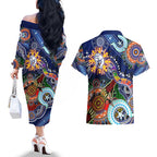 Custom NAIDOC Week 2024 Western Bulldogs Couples Matching Off The Shoulder Long Sleeve Dress and Hawaiian Shirt Australia Aboriginal Dot Painting