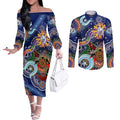Custom NAIDOC Week 2024 Western Bulldogs Couples Matching Off The Shoulder Long Sleeve Dress and Long Sleeve Button Shirt Australia Aboriginal Dot Painting