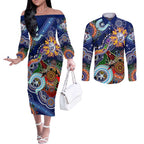 Custom NAIDOC Week 2024 Western Bulldogs Couples Matching Off The Shoulder Long Sleeve Dress and Long Sleeve Button Shirt Australia Aboriginal Dot Painting