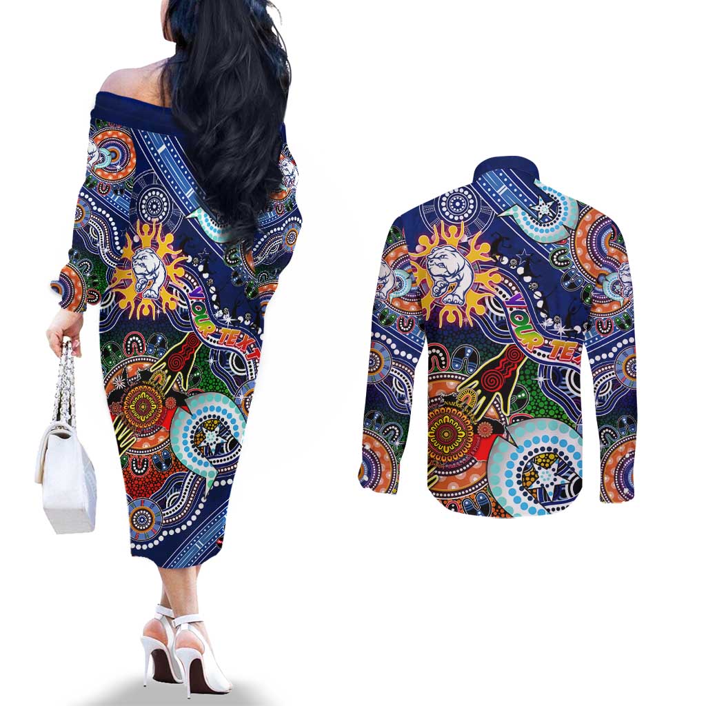 Custom NAIDOC Week 2024 Western Bulldogs Couples Matching Off The Shoulder Long Sleeve Dress and Long Sleeve Button Shirt Australia Aboriginal Dot Painting