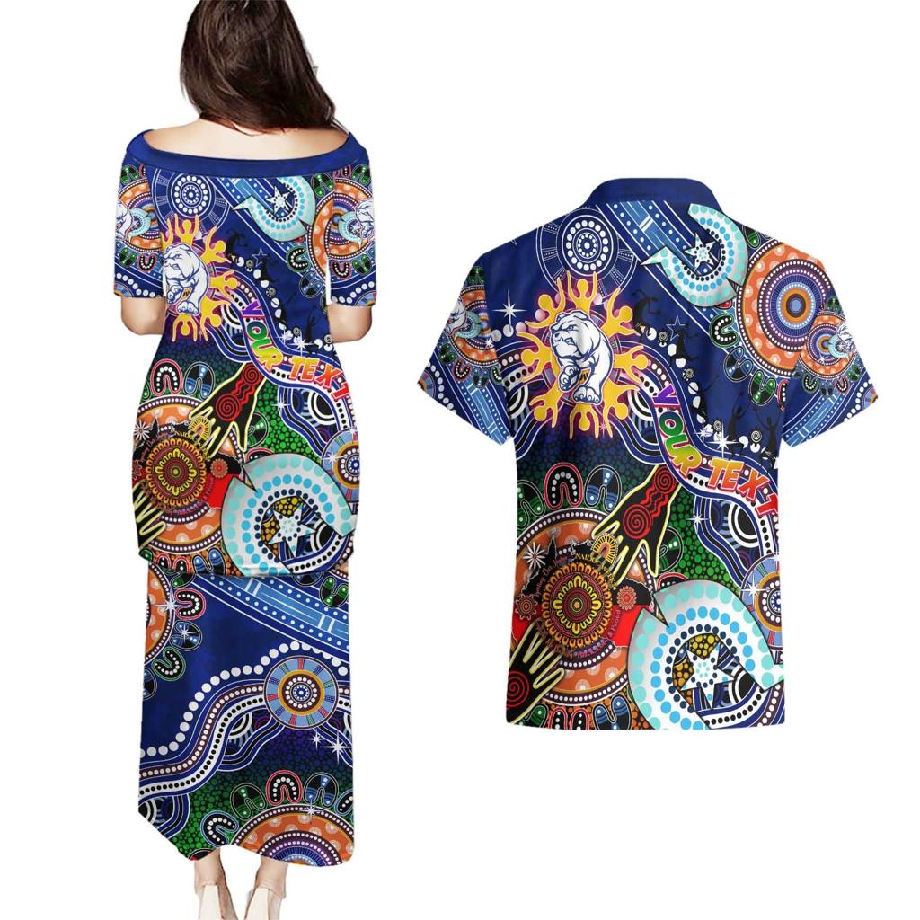 Custom NAIDOC Week 2024 Western Bulldogs Couples Matching Puletasi and Hawaiian Shirt Australia Aboriginal Dot Painting