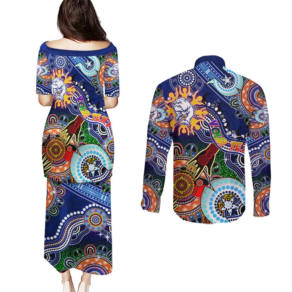 Custom NAIDOC Week 2024 Western Bulldogs Couples Matching Puletasi and Long Sleeve Button Shirt Australia Aboriginal Dot Painting