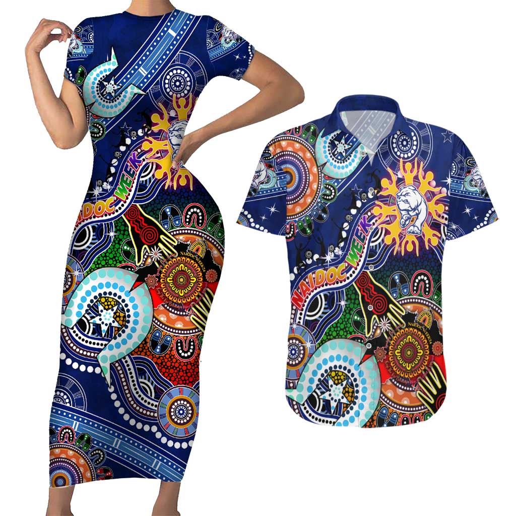 Custom NAIDOC Week 2024 Western Bulldogs Couples Matching Short Sleeve Bodycon Dress and Hawaiian Shirt Australia Aboriginal Dot Painting
