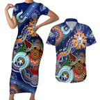 Custom NAIDOC Week 2024 Western Bulldogs Couples Matching Short Sleeve Bodycon Dress and Hawaiian Shirt Australia Aboriginal Dot Painting