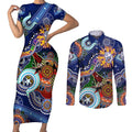 Custom NAIDOC Week 2024 Western Bulldogs Couples Matching Short Sleeve Bodycon Dress and Long Sleeve Button Shirt Australia Aboriginal Dot Painting