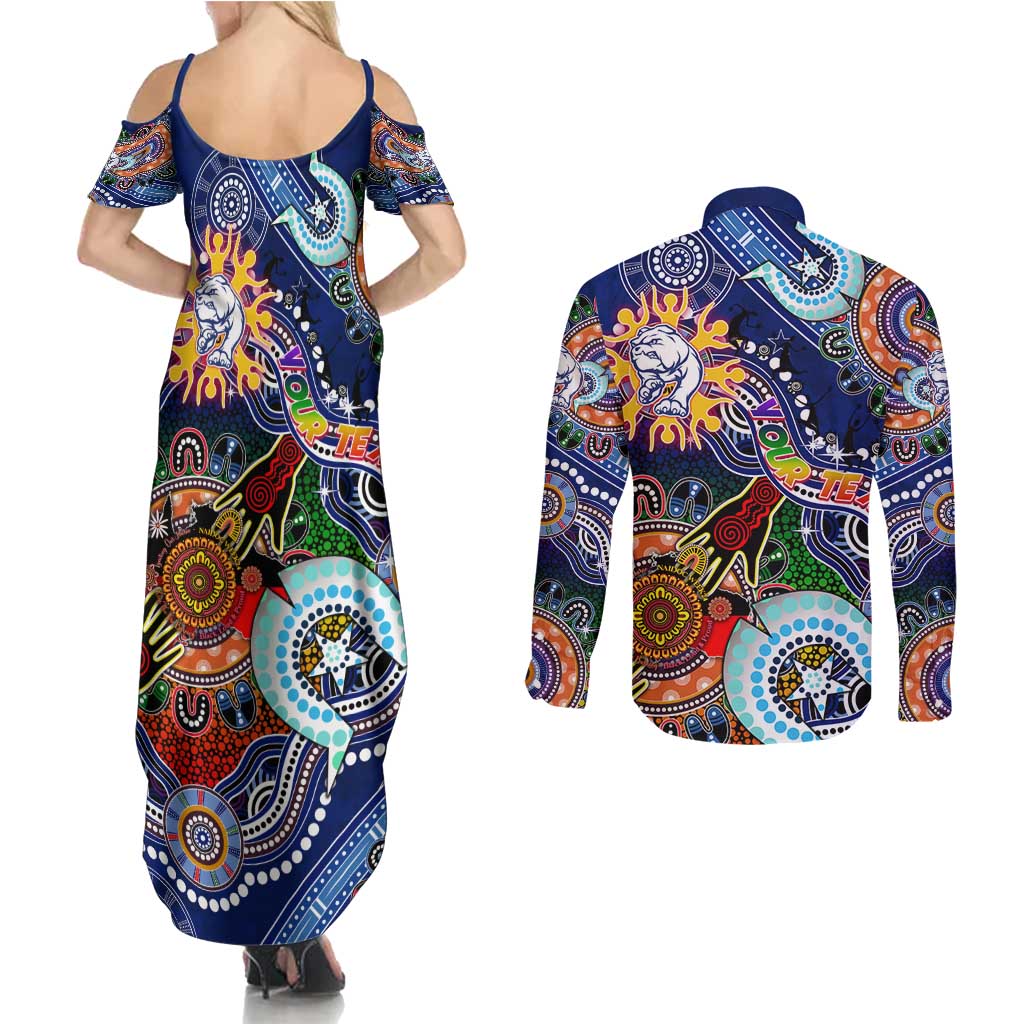 Custom NAIDOC Week 2024 Western Bulldogs Couples Matching Summer Maxi Dress and Long Sleeve Button Shirt Australia Aboriginal Dot Painting