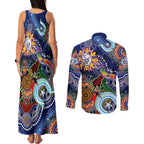 Custom NAIDOC Week 2024 Western Bulldogs Couples Matching Tank Maxi Dress and Long Sleeve Button Shirt Australia Aboriginal Dot Painting