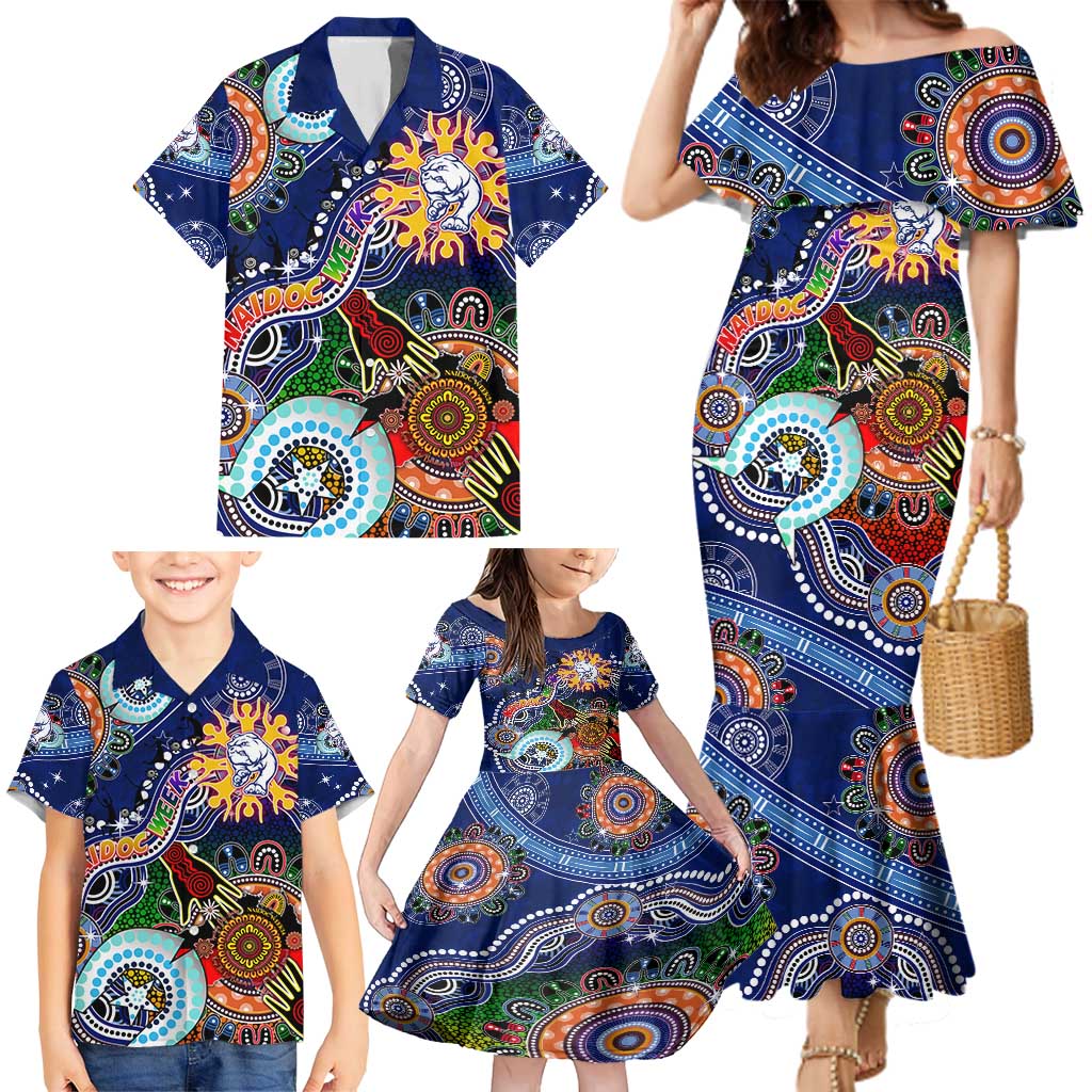 Custom NAIDOC Week 2024 Western Bulldogs Family Matching Mermaid Dress and Hawaiian Shirt Australia Aboriginal Dot Painting