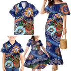 Custom NAIDOC Week 2024 Western Bulldogs Family Matching Mermaid Dress and Hawaiian Shirt Australia Aboriginal Dot Painting