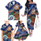 Custom NAIDOC Week 2024 Western Bulldogs Family Matching Off The Shoulder Long Sleeve Dress and Hawaiian Shirt Australia Aboriginal Dot Painting