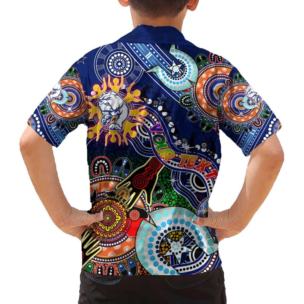 Custom NAIDOC Week 2024 Western Bulldogs Family Matching Off The Shoulder Long Sleeve Dress and Hawaiian Shirt Australia Aboriginal Dot Painting
