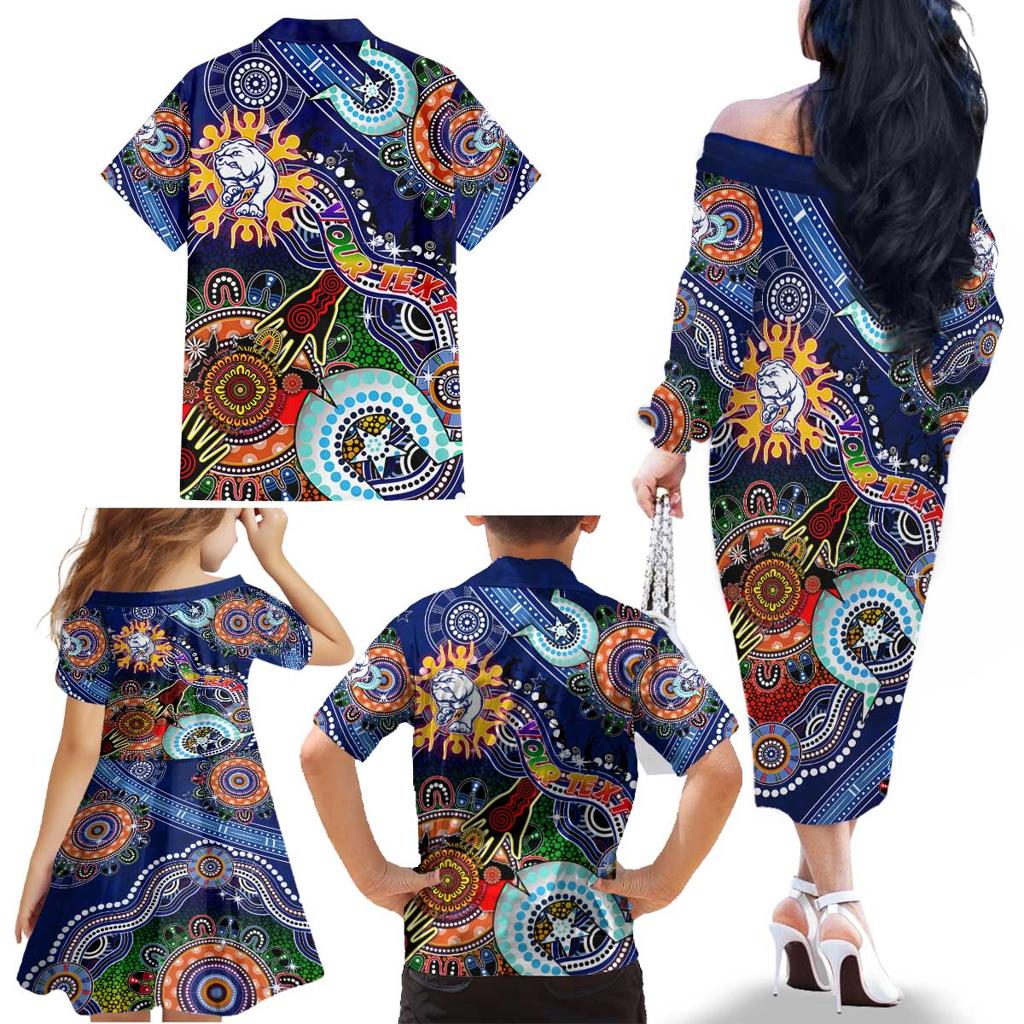 Custom NAIDOC Week 2024 Western Bulldogs Family Matching Off The Shoulder Long Sleeve Dress and Hawaiian Shirt Australia Aboriginal Dot Painting