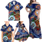 Custom NAIDOC Week 2024 Western Bulldogs Family Matching Off Shoulder Maxi Dress and Hawaiian Shirt Australia Aboriginal Dot Painting