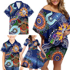Custom NAIDOC Week 2024 Western Bulldogs Family Matching Off Shoulder Short Dress and Hawaiian Shirt Australia Aboriginal Dot Painting