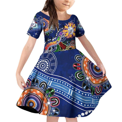 Custom NAIDOC Week 2024 Western Bulldogs Family Matching Off Shoulder Short Dress and Hawaiian Shirt Australia Aboriginal Dot Painting