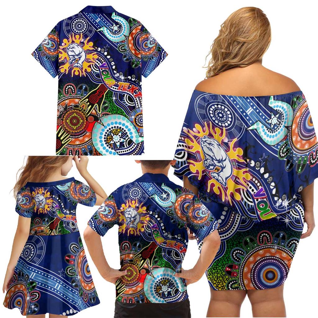 Custom NAIDOC Week 2024 Western Bulldogs Family Matching Off Shoulder Short Dress and Hawaiian Shirt Australia Aboriginal Dot Painting