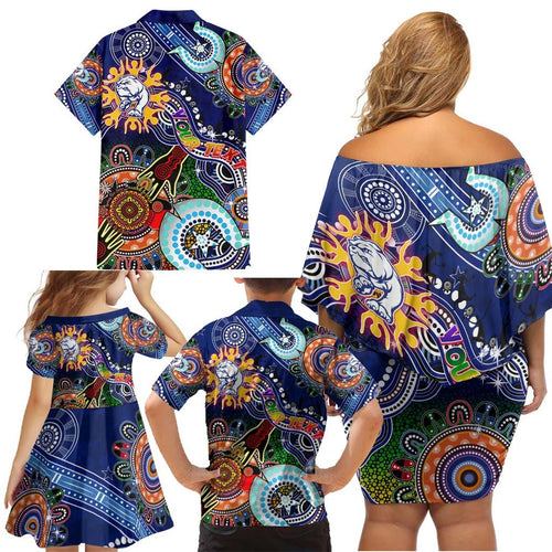 Custom NAIDOC Week 2024 Western Bulldogs Family Matching Off Shoulder Short Dress and Hawaiian Shirt Australia Aboriginal Dot Painting
